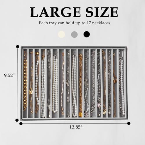Large Jewelry Organizer Tray PU Leather, Black Gray, 16 Grids - Image 4