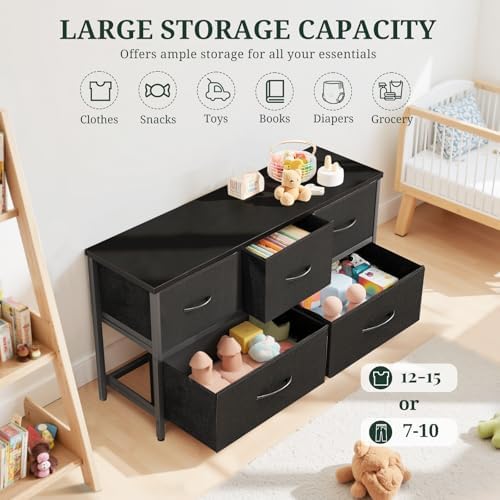 5-Drawer Dresser for Bedroom, Anti-Tip Wide Storage Organizer Fabric - Image 5