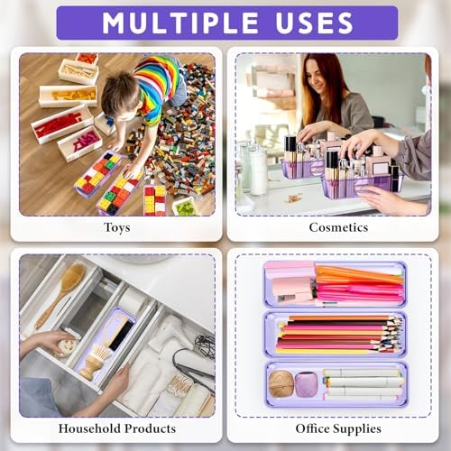 Maitys 12 Pcs Plastic Drawer Organizers, Storage Tray, 9 x 3 x 2", Purple - Image 6