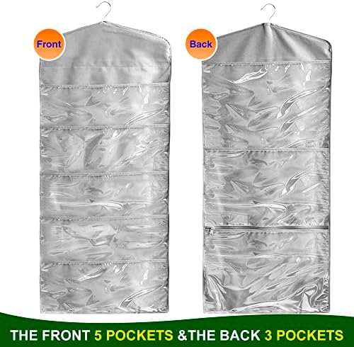 ProPik Hanging Double Sided Gift Bag Storage Organizer with Multiple Front and Back Pockets - Organize Your Gift Wrap, Tissue Paper, and Paper Bags 38 x 16 Inch PVC (Gray) - Image 2