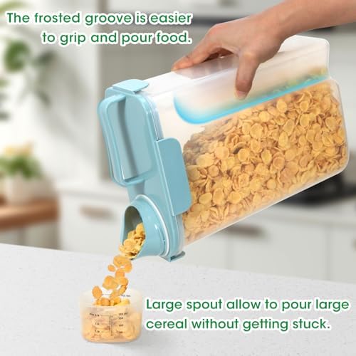 TBMax Airtight Rice Container 10 Lbs Cereal Dispenser, Small Pet Cat Dog Food Storage Container, Plastic Kitchen Pantry Food Storage Holder with Cup -Light Blue - Image 3