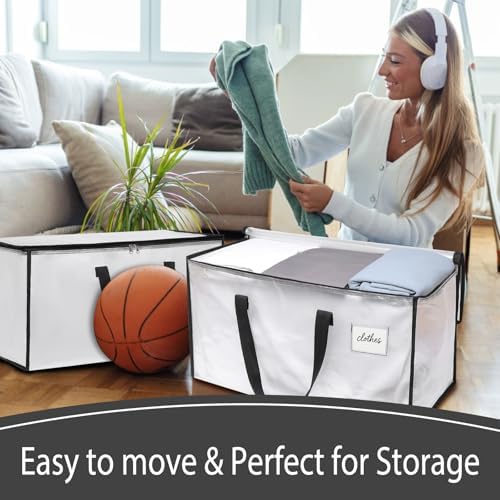 6 Pack Extra Large Heavy Duty Clear Moving Bags with Reinforced Zippers & Wide Carry Handles, See-Through Storage Totes for Clothes Packing, Dorm Moves & Home Organization - Image 5