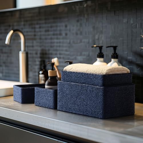 LA JOLIE MUSE Bathroom Basket Organizers, Paper Rope Storage, Blue 4 Pack - Image 4
