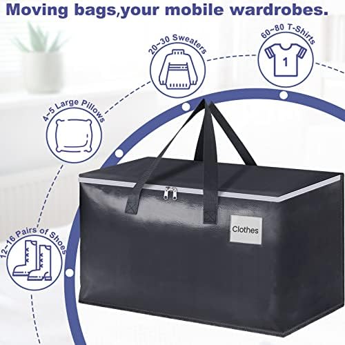 StorageRight Heavy Duty Moving Boxes-Moving Bags with Zipper, Reinforced Handles and Tag Pocket-Collapsible Moving Supplies-Totes for Storage Great for moving, Storage and Travel 93L(Gray-4 Pack) - Image 4