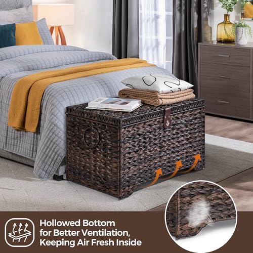 165L Handwoven Wicker Storage Basket with Lid, Large Storage Trunk - Image 3