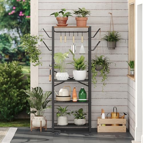 MAHANCRIS 4-Tier Pot Rack, Pots and Pans Organizer for Kitchen Corner, Kitchen Storage Rack with U-Shaped Lid Holders, Freestanding Cookware Stand, Rustic Brown and Black POHR3001 - Image 7