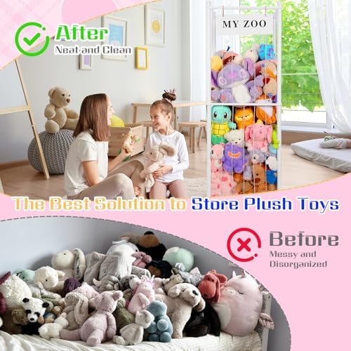GLDZI Stuffed Animal Storage Zoo, Wooden Stuffed Animal Organizer with Elastic Cords for Boys Girls, Space Saving Toy Plushies Storage Holder for Playroom, Bedroom, Living Room (White, Large) - Image 4