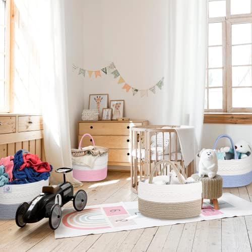 KiddyCare Woven Diaper Caddy Organizer, Large Gray Multi Functional Portable Baby Basket with Handle, Baby Gift for Boy/Girl Nursery Storage, Organization, and Modern Car Diaper Caddy Natural X-Large - Image 6