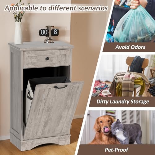 13 Gallons Tilt Out Trash Can Cabinet Freestanding Grey - Image 3
