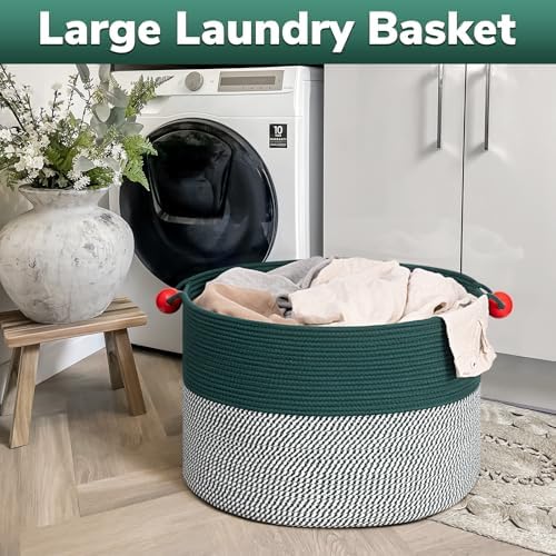 Goodpick Large Storage Basket 22" x 14", Woven Baby Storage for Blanket Living Room, Laundry Organizer for Clothes, Toys, Christmas Basket for Gifts, Green - Image 5