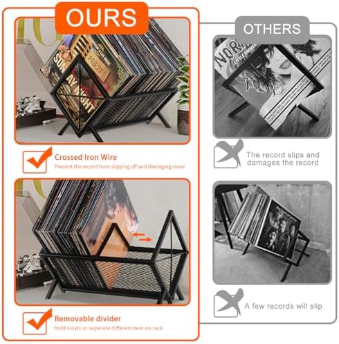 YINMIT Vinyl Record Storage Holder - 80-100 LP Vinyl Organizer, Metal Record Display Rack, Quick Assembly Album Storage for Books, Black - Image 5