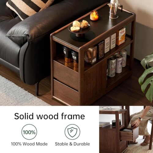 Solid Wood Narrow End Table with 2 Drawers, Slim Sofa Side Table - Image 3