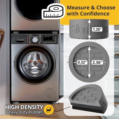 Heavy Duty Anti Vibration Pads for Washing Machine, Grey 4 Pack Washer Feet - Image 2