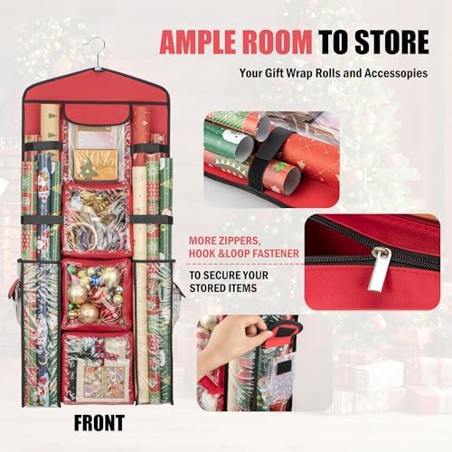EXLIFBAG Wrapping Paper Storage, Double-Sided Hanging Storage, Red - Image 3