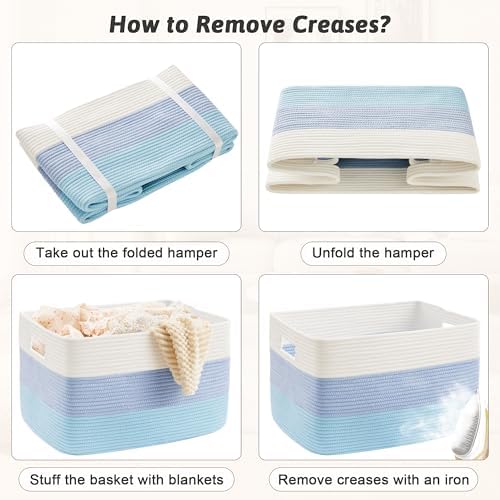 Artfeel Blanket Basket,Rectangle Woven Baskets for Storage,30L Laundry Basket for Decorative Nursery Blanket,Toys,Dirty Clothes and Magazine in Shelves,Baby Room,and Living Room - Image 7