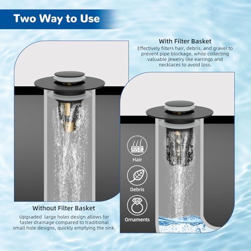 Hibbent 2 PCS Upgraded 3 in 1 Bathroom Sink Drain Strainer, Pop Up Stopper - Image 3