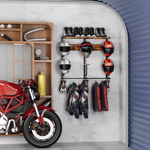 Motorcycle Helmet Rack with 6 J-hooks& 6 Clip Hooks – Wall Mounted Helmet Holder Stand for 6 Helmets, Riding Suits & Accessories, Sturdy Construction Storage Organizer for Entryway or Garage - Image 5