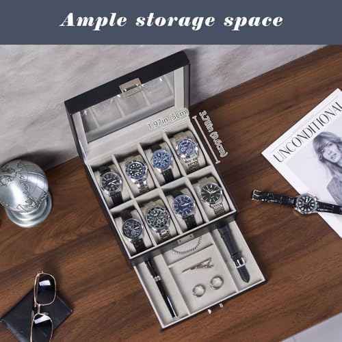 ProCase Watch Box, 8 Slot Watch Display Case with Drawer -Black - Image 2