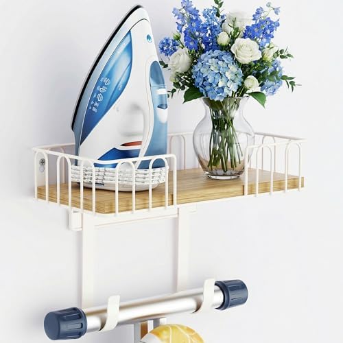 TJ.MOREE Ironing Board Hanger Metal Wall Mount Iron and Ironing Board Holder, Laundry Room Decor and Storage with Large Storage White by TJMOREE