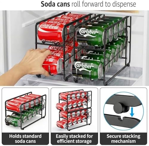 CANYAVE Soda Can Organizer Storage Rack, 2 Pack Stackable Beverage Soda Can Dispenser Organizer Holder for Refrigerator, Cabinet, Pantry (Black) - Image 5