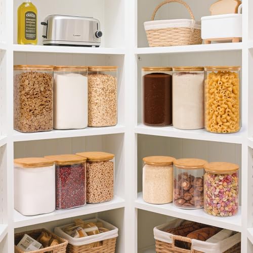 ComSaf Glass Storage Jars with Bamboo Lids 4.6 Qt Large Pantry Square - Image 5