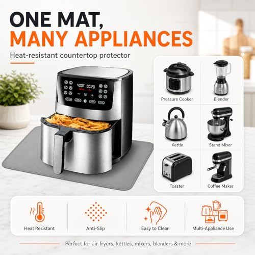 FLASLD 2Pack Heat Resistant Mat for Air Fryer Site on, 16"X24" Fireproof Silicone Mats for Kitchen Counter, Countertop Protector, No-slip and Waterproof Gray - Image 5