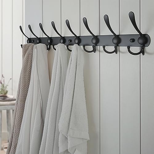 Dseap Coat Rack Wall Mount - 29.5” Long 8-Tri-Hooks Heavy Duty Coat Hanger Rail Wall Hooks for Hanging Coats Hats Clothing Clothes Purse Mudroom Entryway, Black, Pack of 2 - Image 4