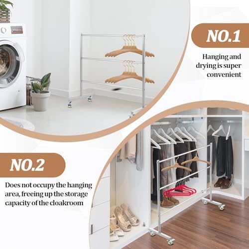 DoubleFill 3 Tier Hanger Organizer Stacker Clothes Hanger Holder Hold up 200 Wire Hangers, Stainless Steel Rack Stand Mobile Rack for Laundry Rooms Malls Boutiques 30" W x 15" D x 32 ½"h - Image 4