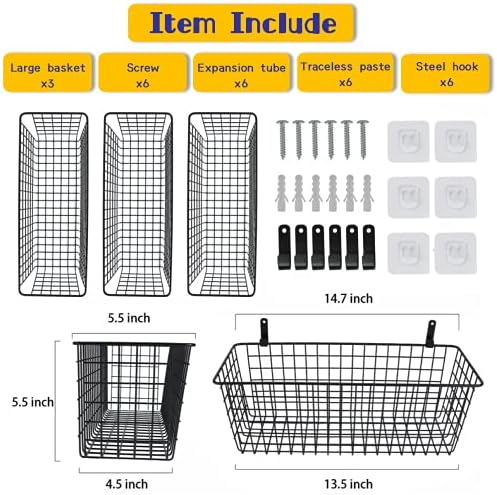 Joben Oligey 3 Set [Extra Large] Hanging Wall Baskets ,Wire Basket For Storage Pantry, Farmhouse Food Storage Kitchen Pantry Laundry Closet Garage RV ,Black - Image 2