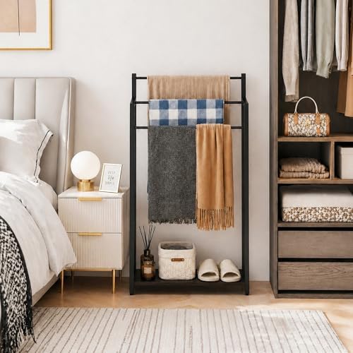 16.9" W Freestanding Towel Rack with Black Wood Shelf - Image 4