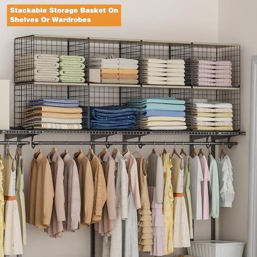 Extra-Long Closet Organizers and Storage with Top Board, 3 Pack Stackable Closet Shelf Organizer, Double Storage Design Clothes Storage Cube/Bin Organizer for Wardrobe,Space-Saving, Black,Sturdy,Metal - Image 3