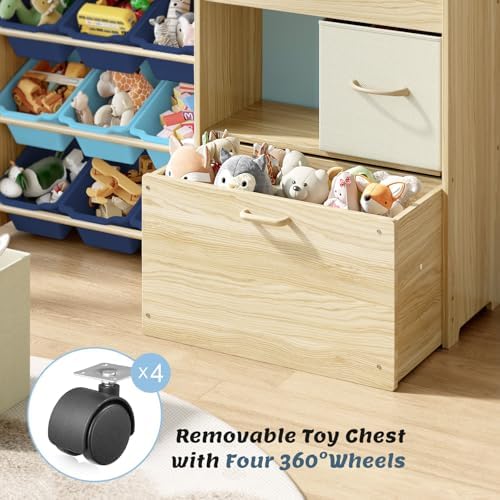 EXPERLAM Toy Storage Organizer for Kids, 9 Blue Bins, 2 Drawers, Toy Chest - Image 4