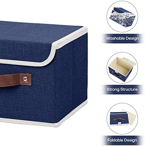 ANMINY Fabric Storage Box Bins with Lids, Blue, 10"x8"x7" - Image 4