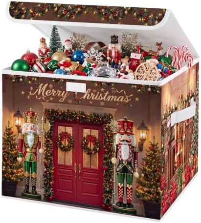 Briwooody Christmas Nutcracker Storage Bin with Lid and Carrying Handle Red Christmas Storage Box Large Xmas Nutcracker Decorative Collapsible Container Basket for Organizing Closet Home Bedroom Gift by Briwooody