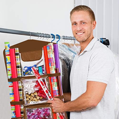 ProPik Hanging Double Sided Wrapping Paper Storage Organizer with Multiple Pockets, Organize your Gift Wrap, Gift Bags, Bows, Ribbons 40"X17" Fits 40 Inch Rolls Clear PVC Bag (Brown) - Image 5
