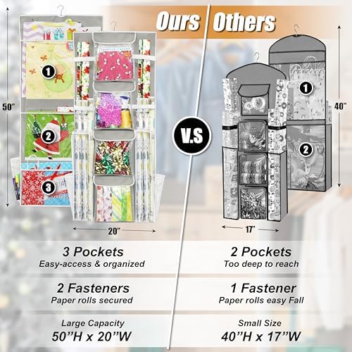 Simple Houseware Double-Sided Hanging Gift Wrap Organizer, Gray (Set of 1) - Image 2