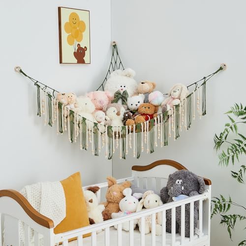 Pretty Jolly Stuffed Animal Storage Hammock with Wooden Beads and Tassels - Image 7