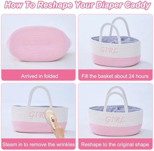 DUHEL Diaper Caddy Organizer with Handle (White＆Pink) - Image 4
