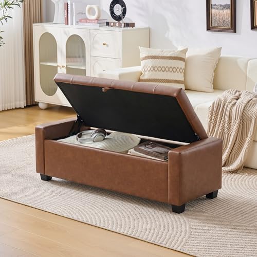 Huatean Home 48" Ottoman with Storage, Brown Storage Ottoman Bench - Image 5
