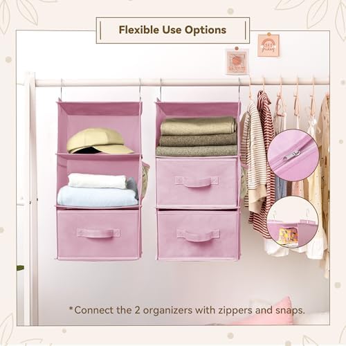 GRANNY SAYS Hanging Closet Organizer, 5 Drawers, 6 Shelves, 6 Pockets, Pink - Image 4