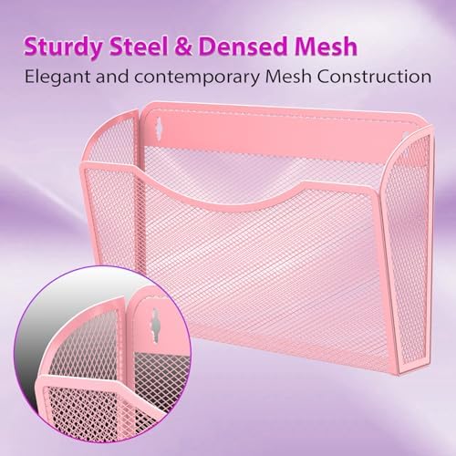 MINDEPOT Wall File Organizer, Hanging Wall File Holder, 3 Pack, Pink - Image 4
