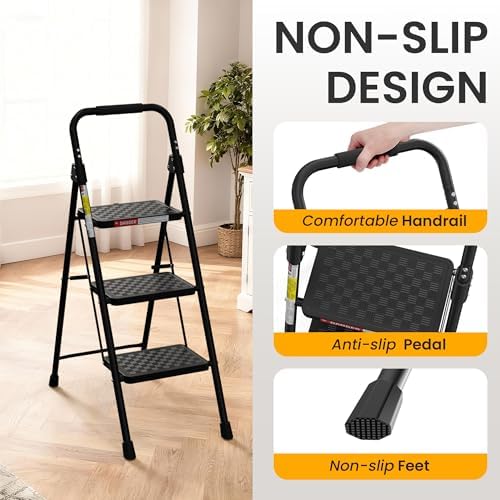 HBTower 3 Step Ladder, Folding Step Stool with Wide Anti-Slip Pedal - Image 4