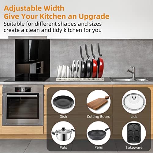 ROOHUA Pot and Pan Lid Organizer Rack for Under Cabinet, 12"-23" Expandable - Image 5