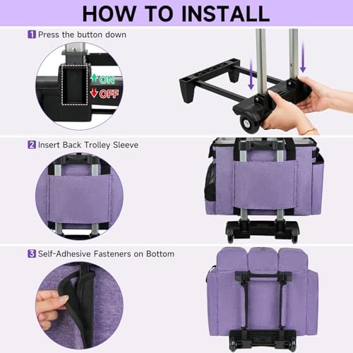 Large Rolling Cleaning Caddy Bag with Detachable Trolley,Cleaning Cart on Wheels with Shoulder Strap,Cleaning Supplies Organizer for Housekeepers,Purple - Image 6