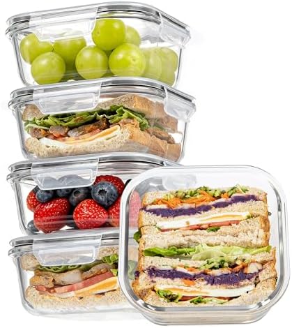 Vtopmart 5Pack 27oz Glass Food Storage Containers with Lids, Grey by Vtopmart