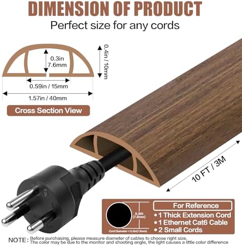 Floor Cord Cover Cable Cavity Self Adhesive Cord Hider Floor 10FT Floor Cable Management Power Cord Protector Floor Electric Cord Covers for Offices, Gym, Exhibitions (Misty Brown Wood, 1.57" x 10') - Image 2