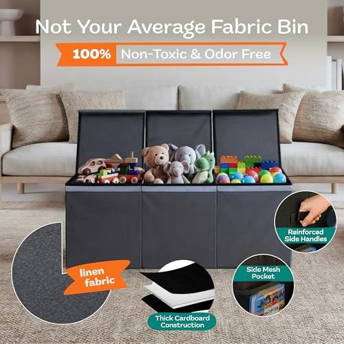 SoftOwl Extra Large Toy Storage Organizer with Lid - Sturdy, Collapsible Toy Chest Storage Box Design - Toys Bin with Dividers for Kids, Nursery, Bedroom, Playroom 37"x16"x14" - Image 4