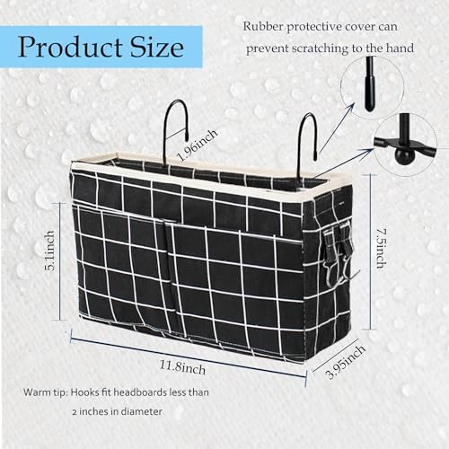 Bedside Caddy, Hanging Storage Bag with Hooks for Bunk & Dorm Bed Rails - Image 2