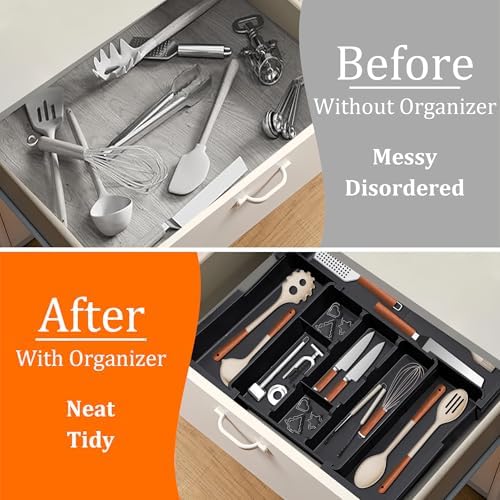 Spaclear Large Utensil Drawer Organizer Expandable Silverware Organizer for Kitchen Drawer Adjustable Cooking Utensil Holder Cutlery Flatware Tray Spatula Tools Gadgets Storage Dividers Plastic Black - Image 4