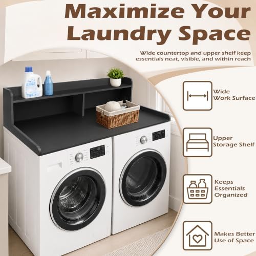 Royxen Laundry Countertop with 2-Tier Shelf Universal Fit, Washer and Dryer Countertop with Storage Space, Shelf Height 11.5 Inches, Solid Wood Core, Black - Image 3